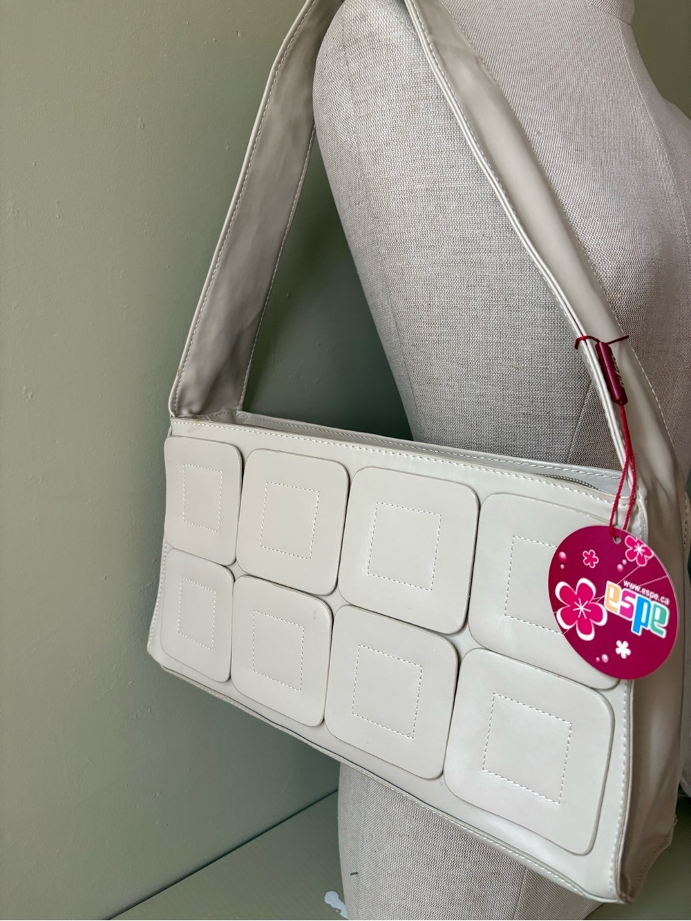 Espe Cream Quilted Square-Panel Shoulder Vegan leather Vintage NWT